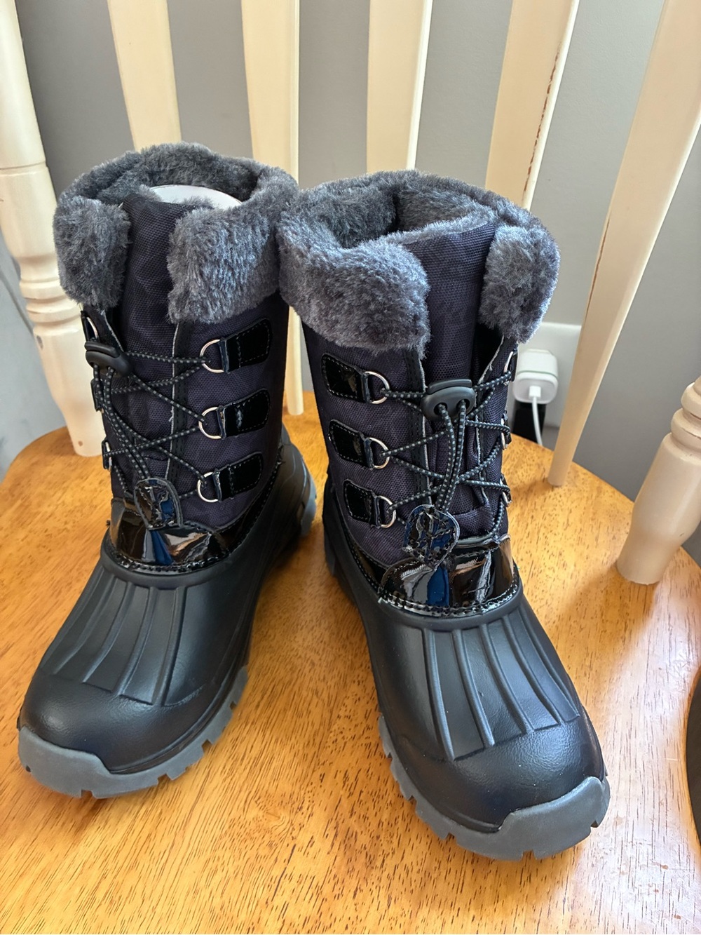 Kids Waterproof Winter Boots with Faux-Fur Cuff - Black/Grey